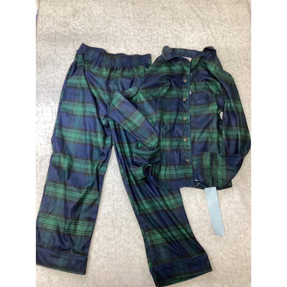 Wondershop Kids Navy Green Plaid Pajama Set L 10/12 Button Down 2pc PJs 2K962Y